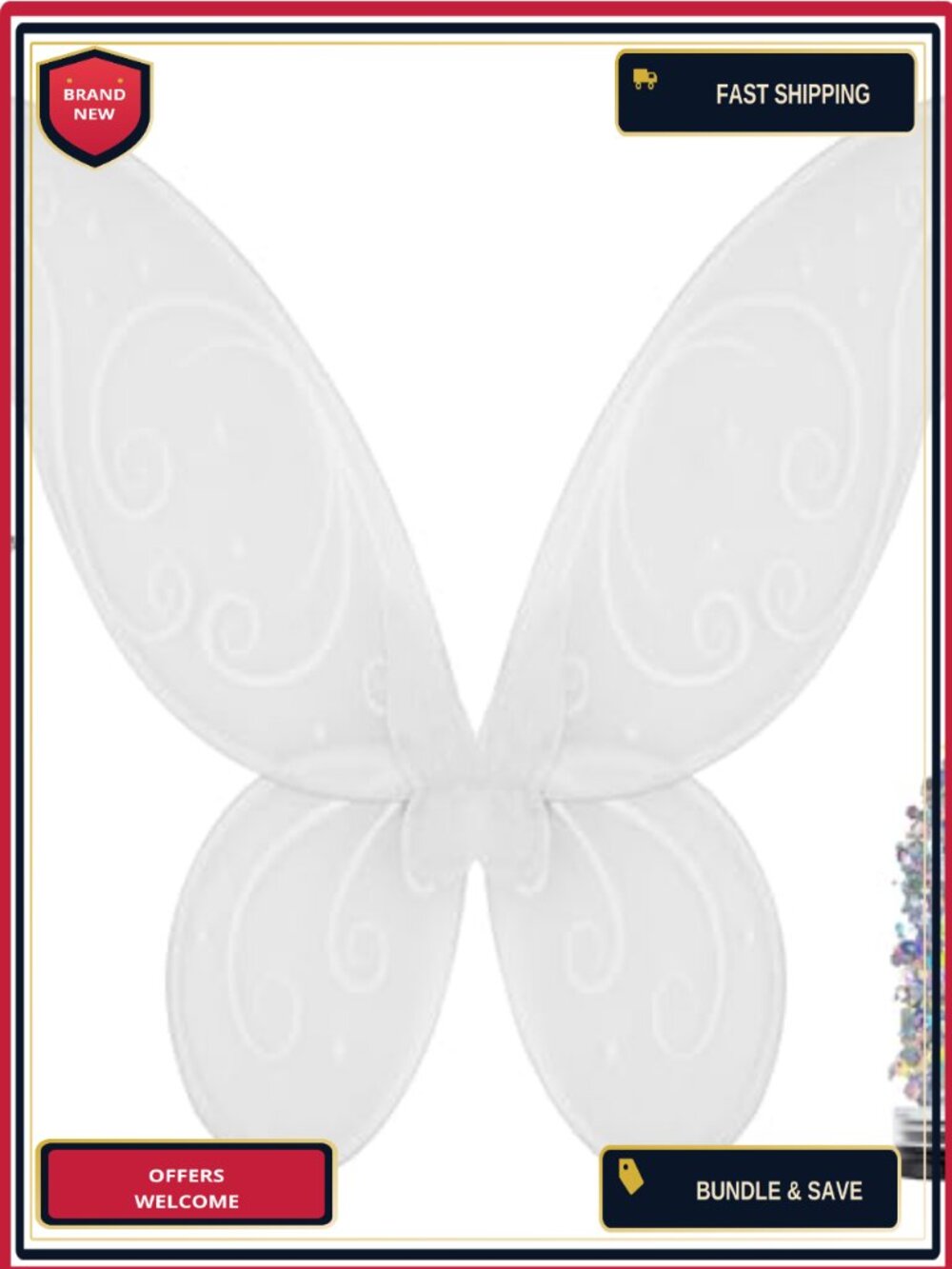 Fairy Wings Costume Set with Star Wand & Glitter, One Size Fits Most